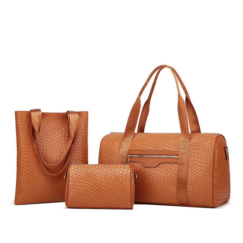 Détail tissage tressé sac PU femme, motif cross-border fashion, couleur unie kaki

