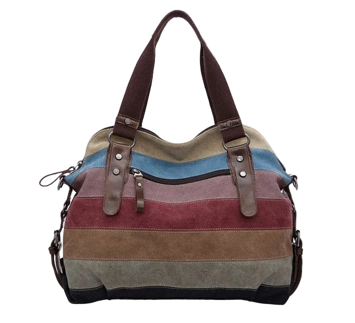 Sac tote canvas rayures arc-en-ciel