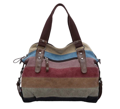 Sac tote canvas rayures arc-en-ciel