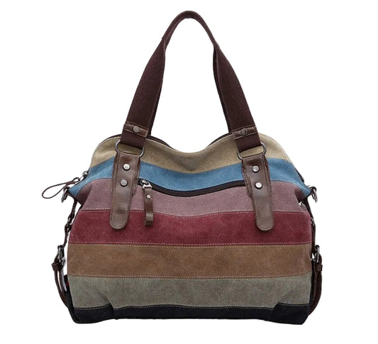 Sac tote canvas rayures arc-en-ciel