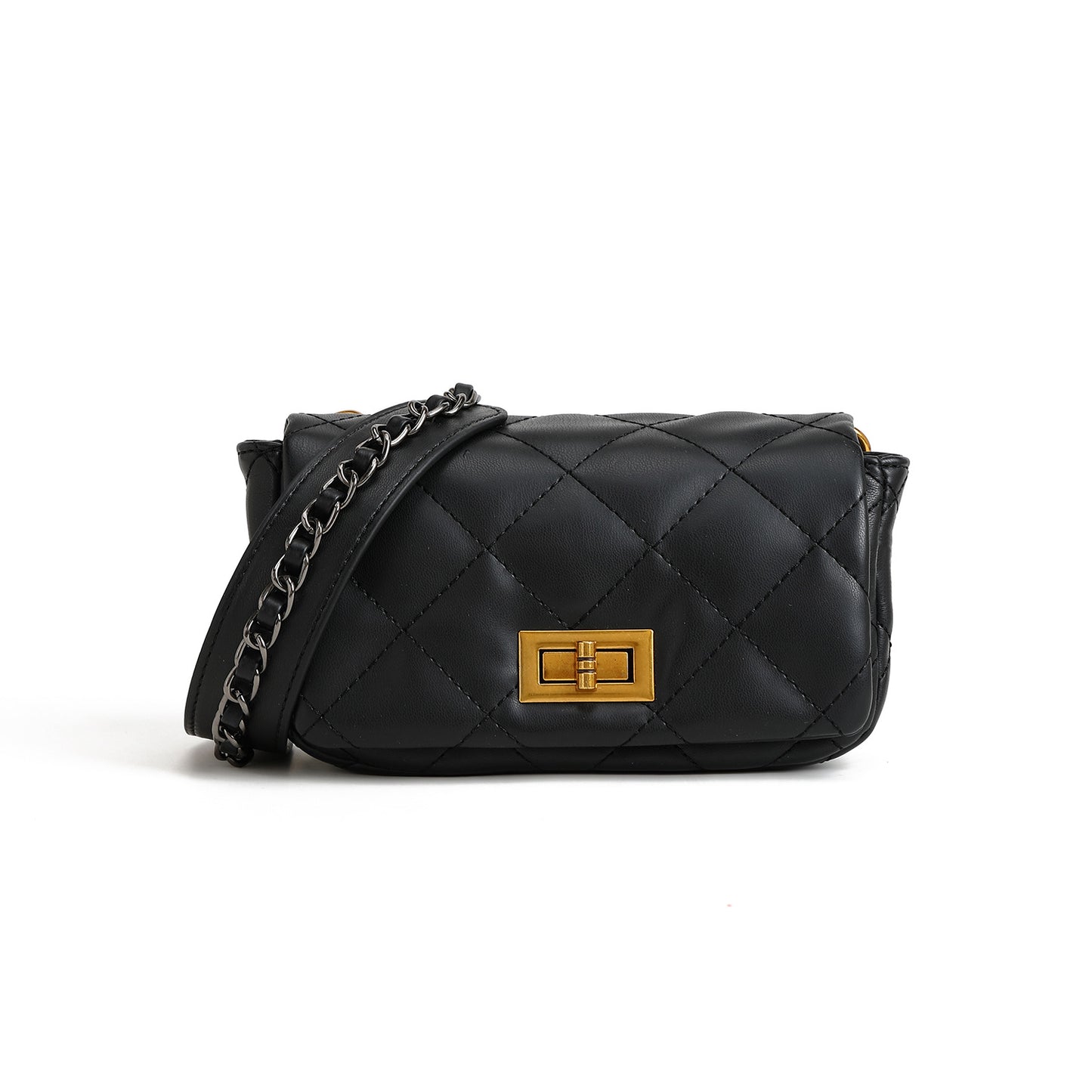 Mini sac carré PU noir chaîne serrure