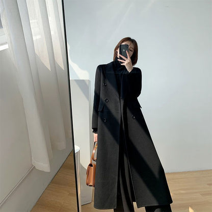 Manteau Laine Femme Mi-Long | Loose Fit Noir & Camel