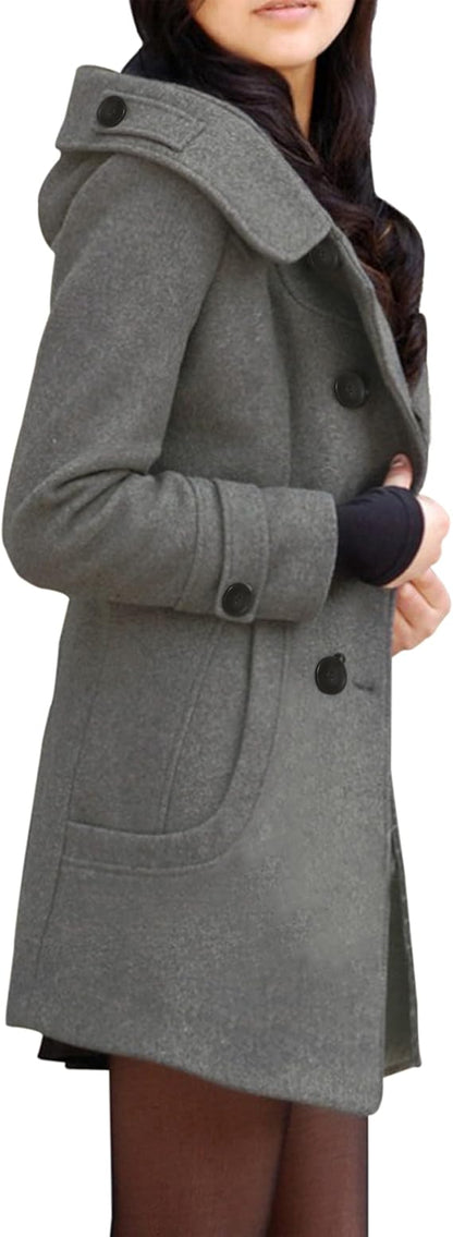 Manteau Femme en Laine à Capuche – Double Boutonnage