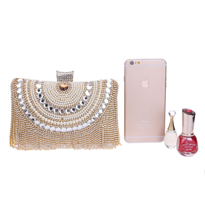 Pochette Soirée Femme Métal Diamants Pompons