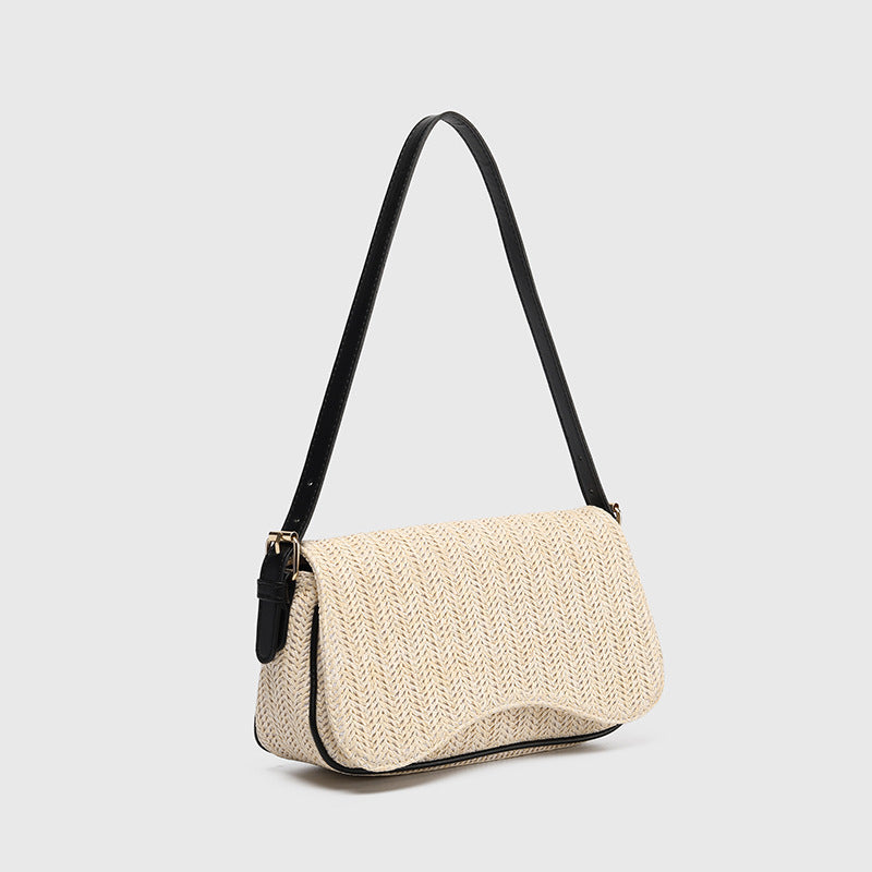 Sac épaule paille marron rabat