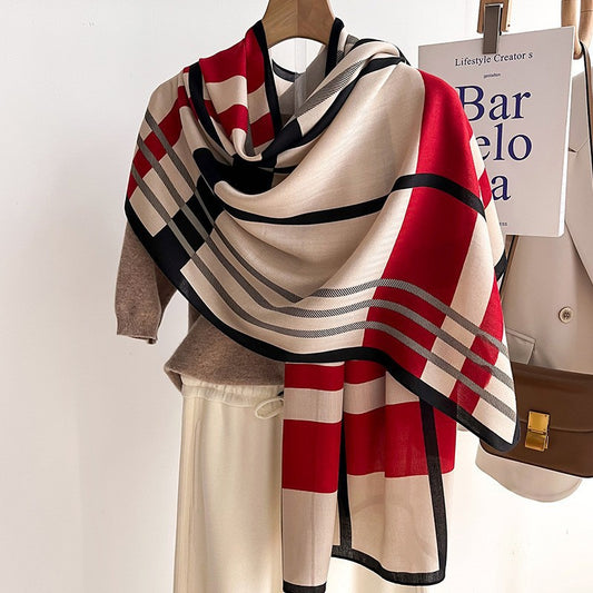Écharpe châle bicolore beige 66x178