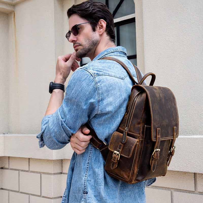 sac cuir véritable homme rétro élégant