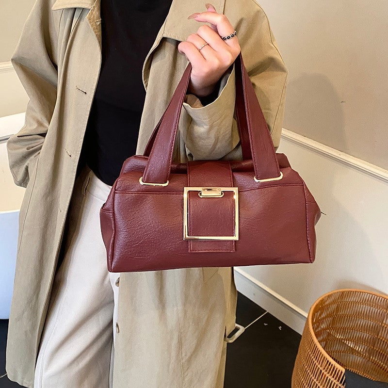 Sac rétro PU marron boucle métallique