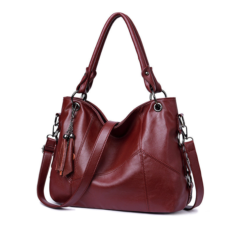 Sac à main bordeaux wine red femme forme seau bucket franges triple portage vintage
