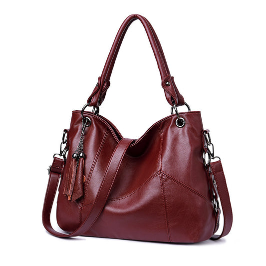 Sac à main bordeaux wine red femme forme seau bucket franges triple portage vintage