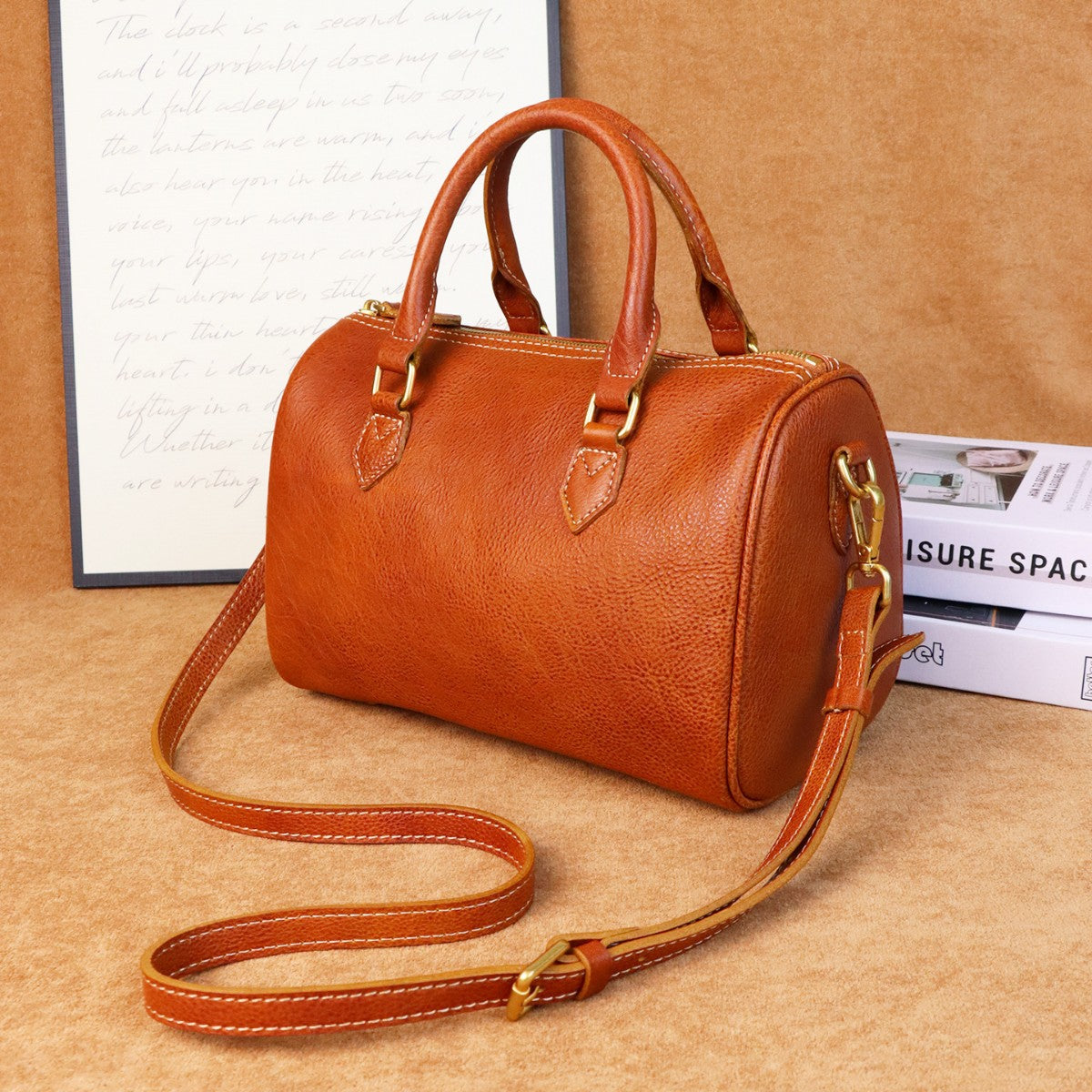 Sac bandoulière cuir café grande capacité