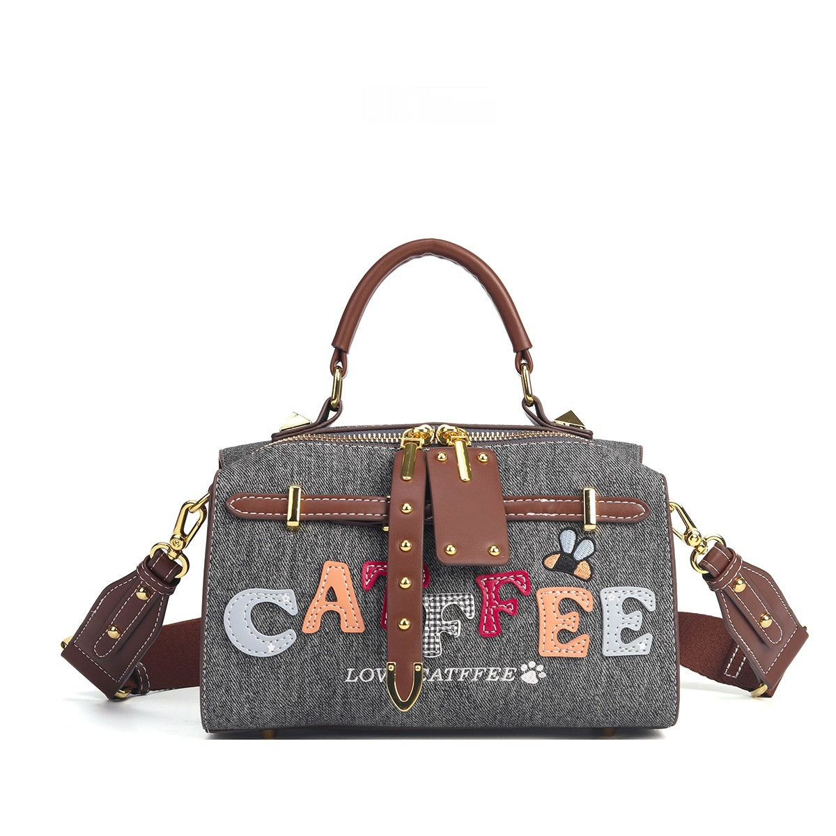 Sac boston brodé cartoon denim bleu