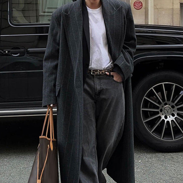 Manteau rayures gris foncé col revers Naïs Vogalia Paris
