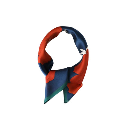 Foulard soie fleurs marron