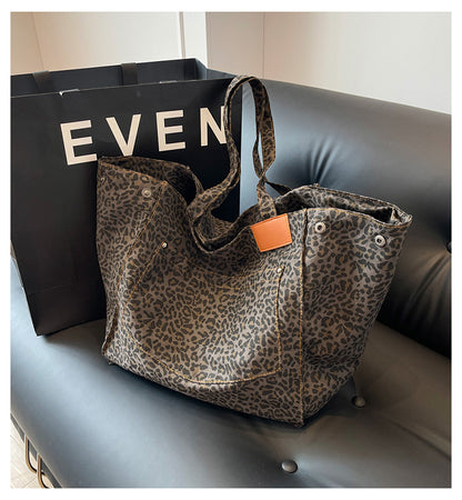 Sac plage noir imprimé léopard tendance grande capacité serviette affaires famille