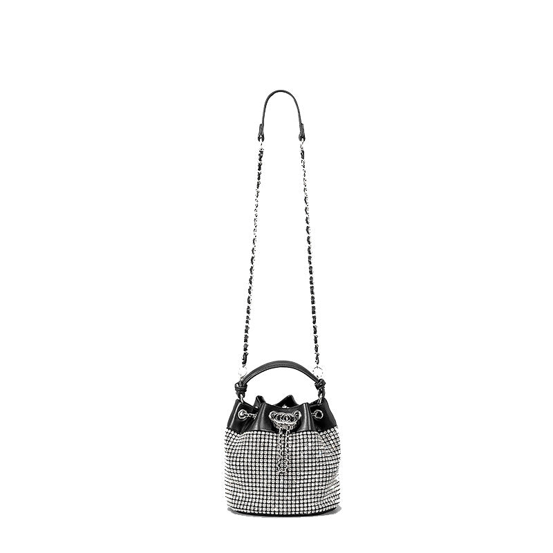 Sac seau femme strass noir glamour