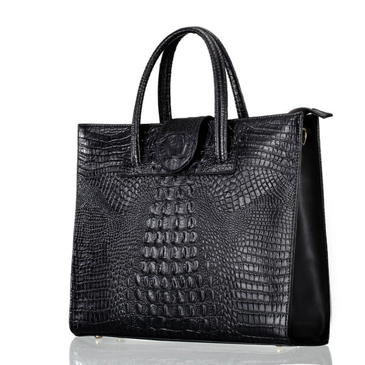 Tote bag cuir croco abricot grande capacité