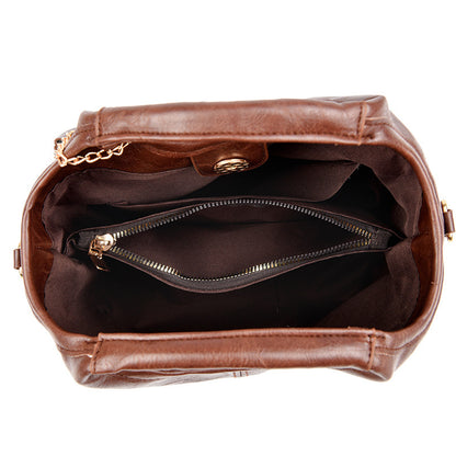 Sac bandoulière cuir huilé marron foncé