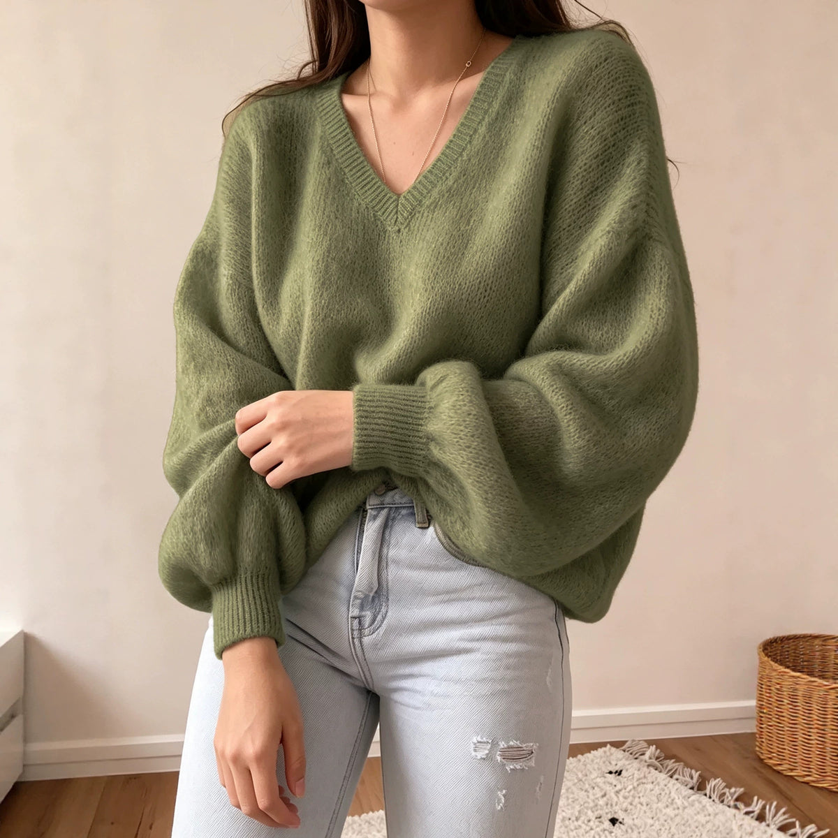 Héloïse pull vue face manches lanternes