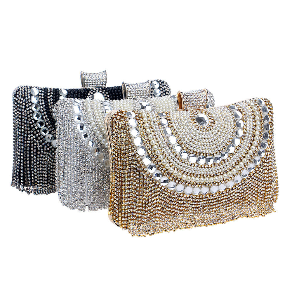 Pochette Soirée Femme Métal Diamants Pompons