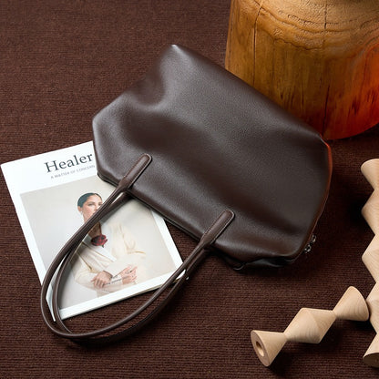 Grand sac main cuir pleine fleur café