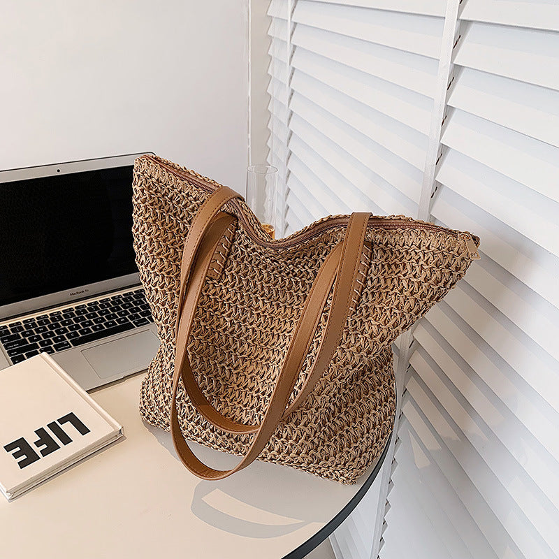 Grand sac paille vue profil