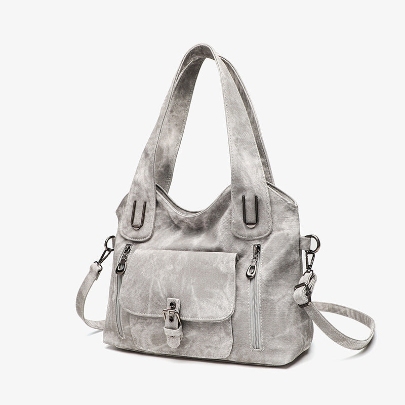 Grand sac portable gris femme crossbody grande capacité multi-compartiments sophistiqué lady