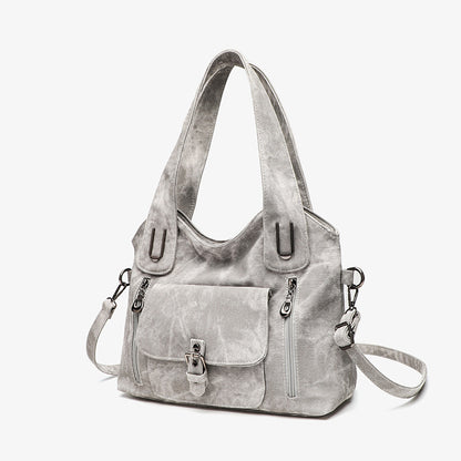 Grand sac portable gris femme crossbody grande capacité multi-compartiments sophistiqué lady
