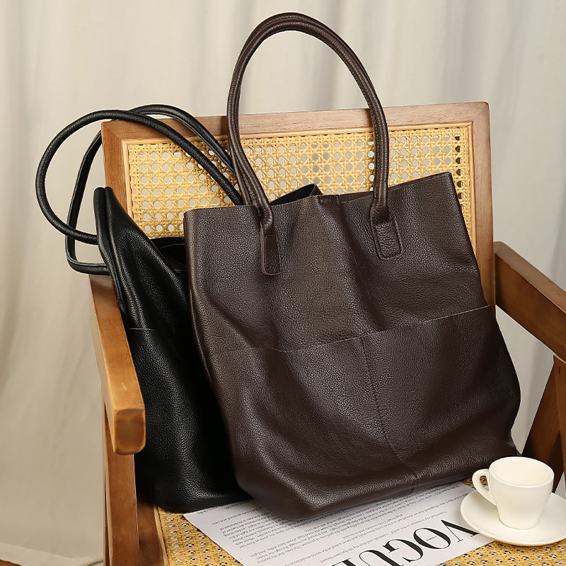 Sac seau cuir vachette marron