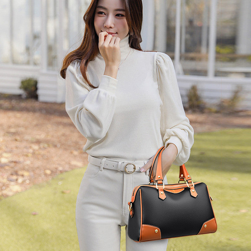 Sac main cuir orange bicolore