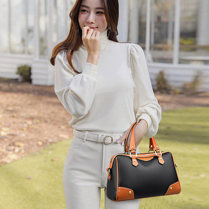 Sac main cuir orange bicolore