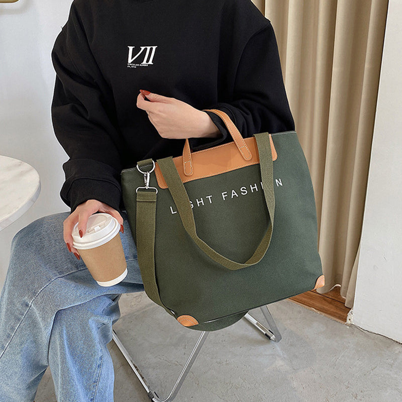 Tote bag canvas kaki grande capacité