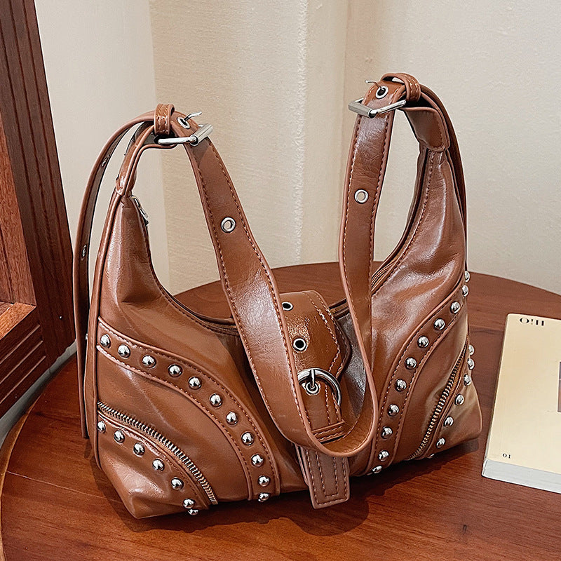 Sac moto femme marron niche rivets
