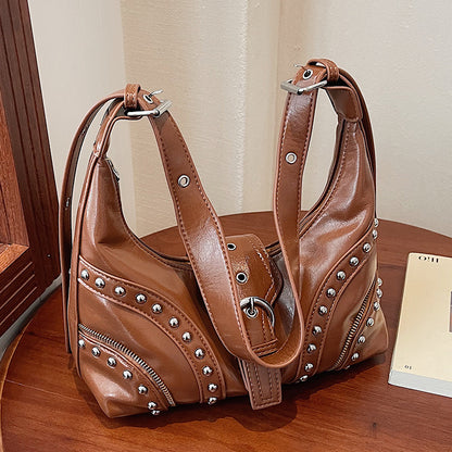 Sac moto femme marron niche rivets