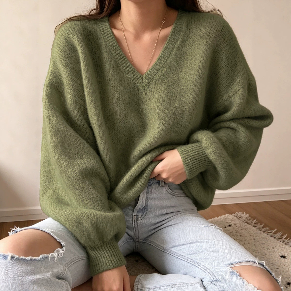 Héloïse pull vert relaxed casual