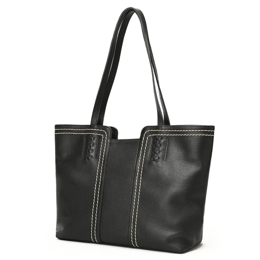 Tote bag cuir véritable souple noir