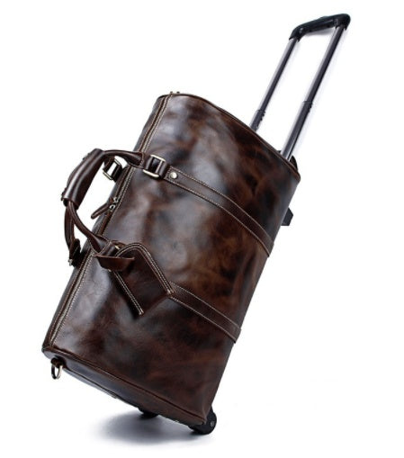 sac de voyage cuir véritable marron grande capacité