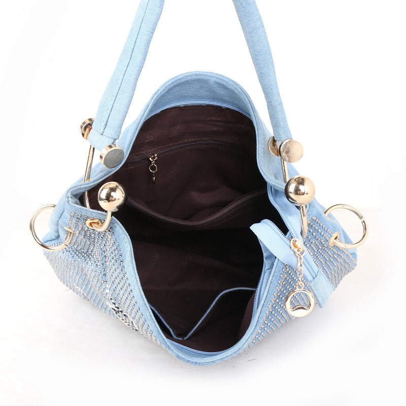 Sac seau denim messenger vue face