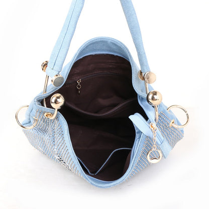 Sac seau denim messenger vue face