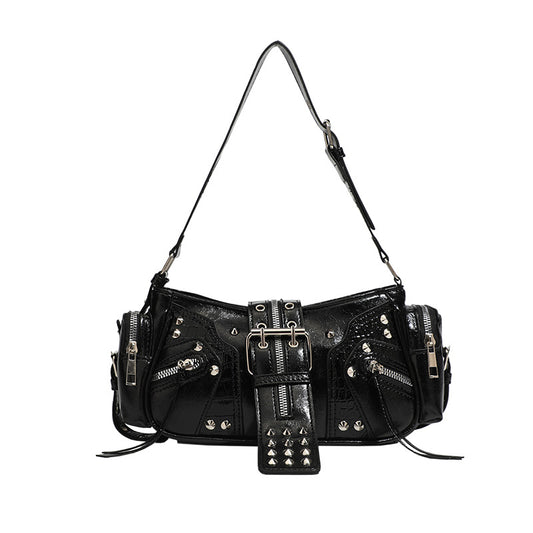 Sac main cuir huilé ciré noir niche