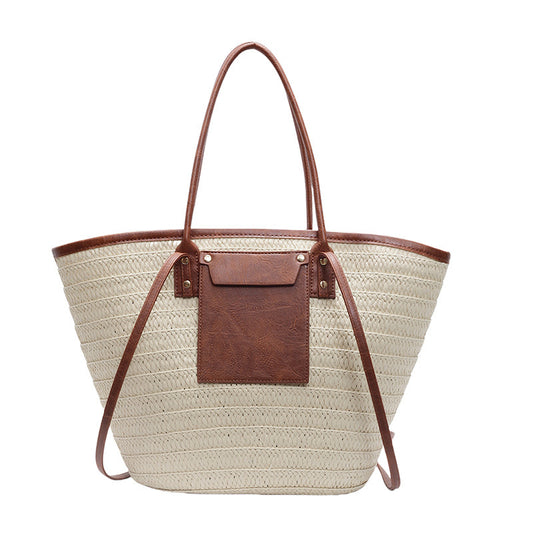 Tote bag paille été horizontal beige