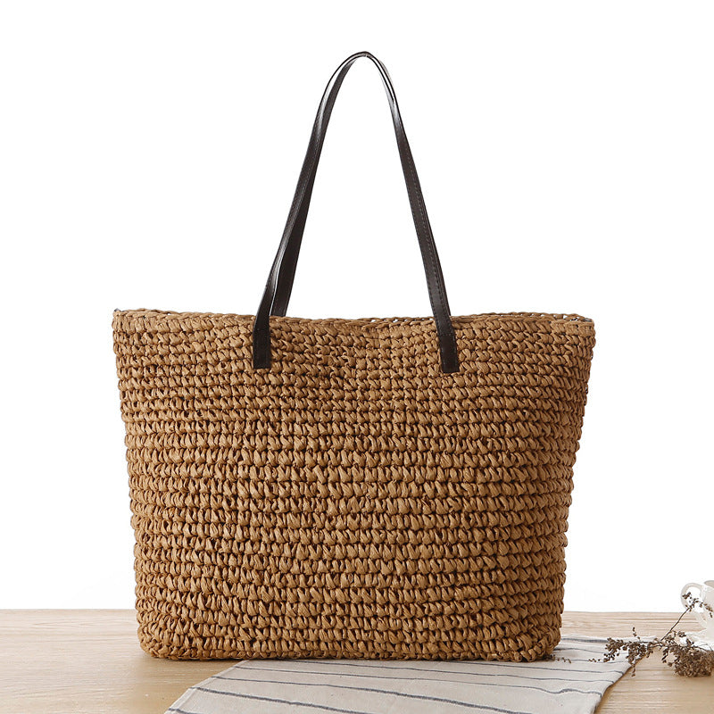 Sac paille tressé marron foncé