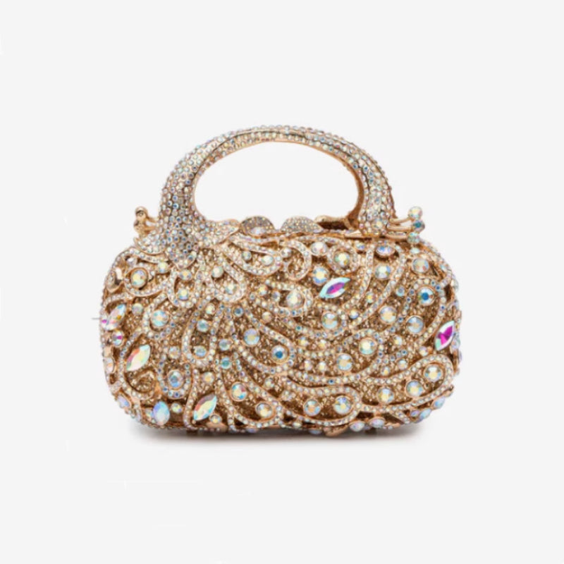 Pochette de soirée strass diamant métal dorée