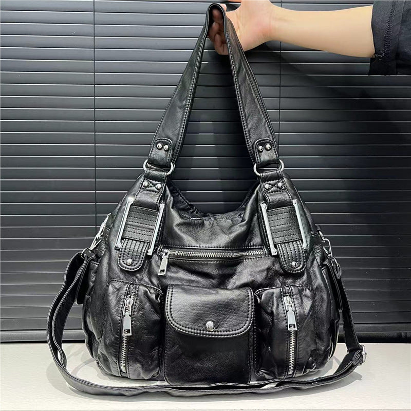 Sac messenger PU litchi noir Éva Vogalia Paris