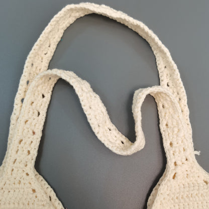 Sac cabas crochet coton abricot profil latéral, fond 10 cm, grande capacité tote bag femme
