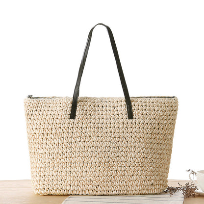 Sac paille tressé vue profil