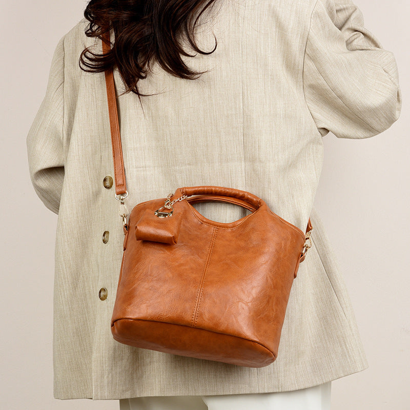 Sac rétro PU cuir huilé marron jaunâtre