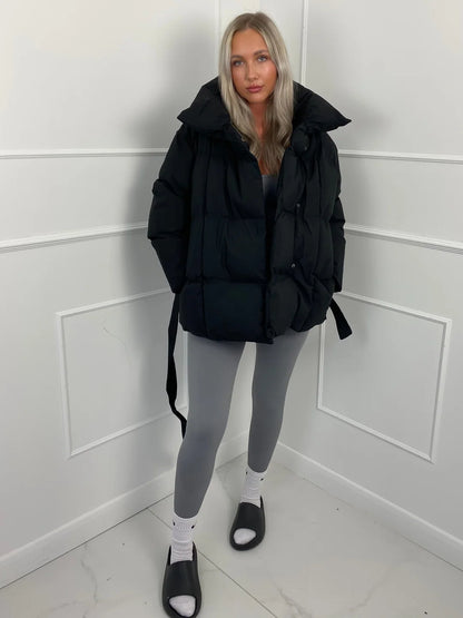 Manteau d’Hiver Femme avec Col à Revers et Ceinture – Chaud & Élégant