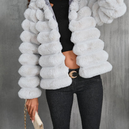 Manteau d'automne et d'hiver en imitation fourrure courte pour femmes - Vogalia