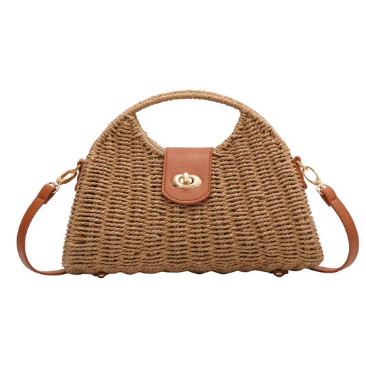 Petit sac bandoulière paille osier femme forme bucket été vacances bohème naturel